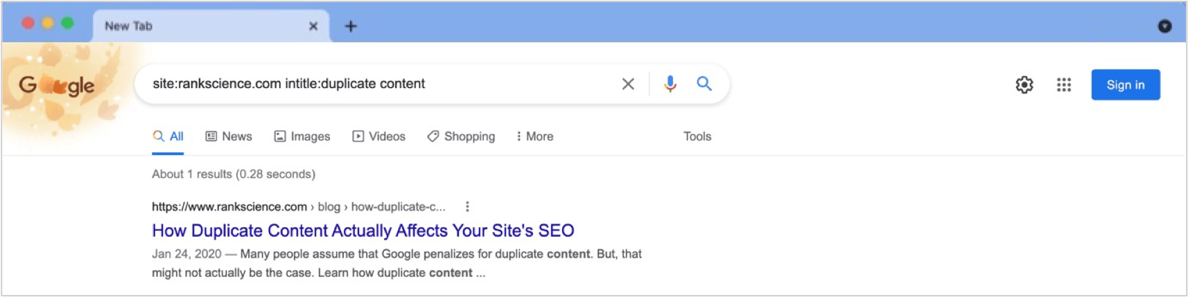 screenshot of using google search operators