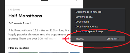 screenshot of google's inspect tool