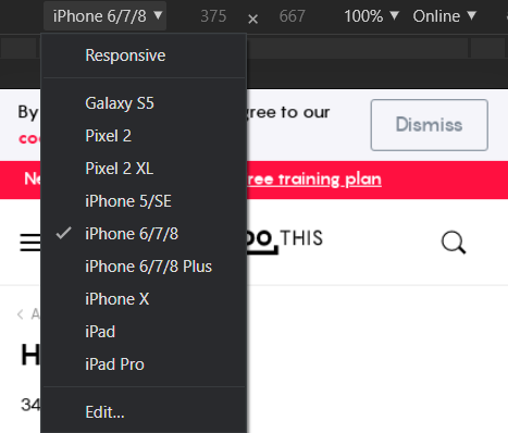 screenshot of device dropdown
