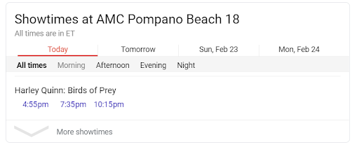 showtimes for harley quinn birds of prey