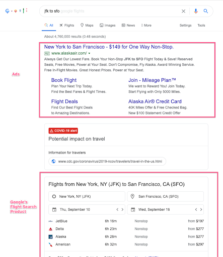 google flight search seo antitrust