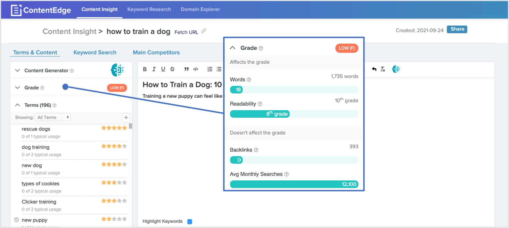 screenshot of content insights report