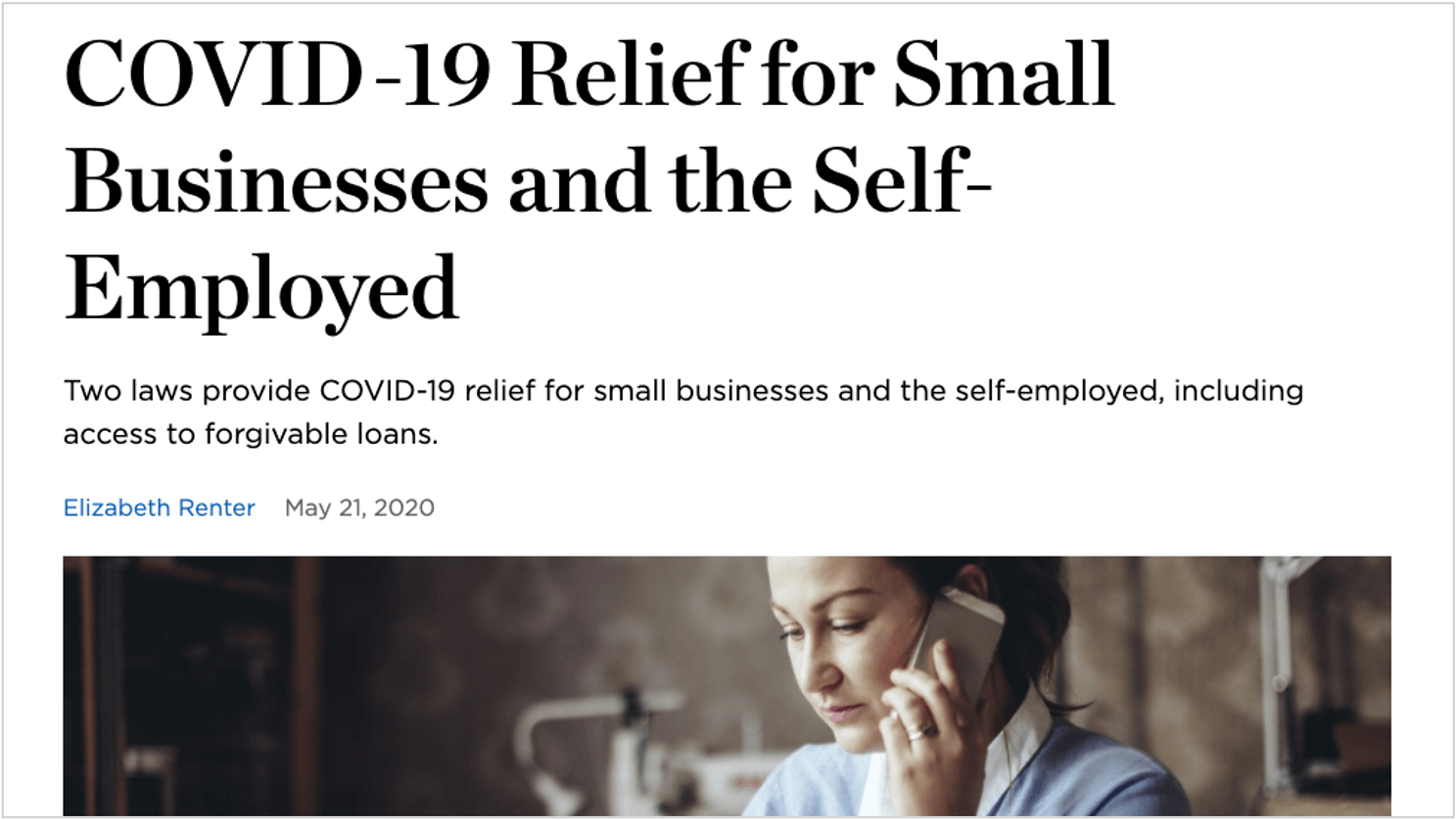 screenshot of covid-19 landing page
