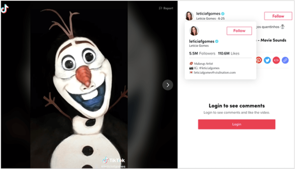 screenshot of leticia gomes' frozen video on Instagram