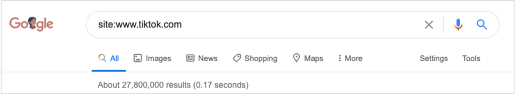 Google search for tiktok shows millions of results