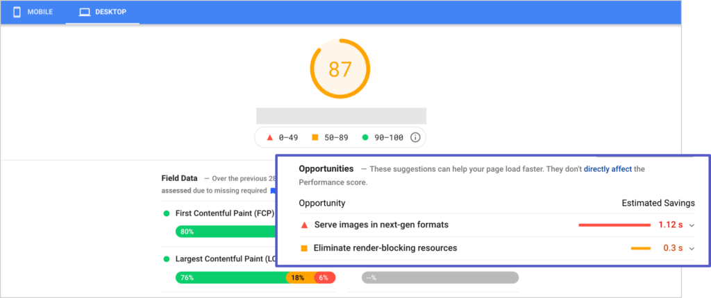 pagespeed insights report by google