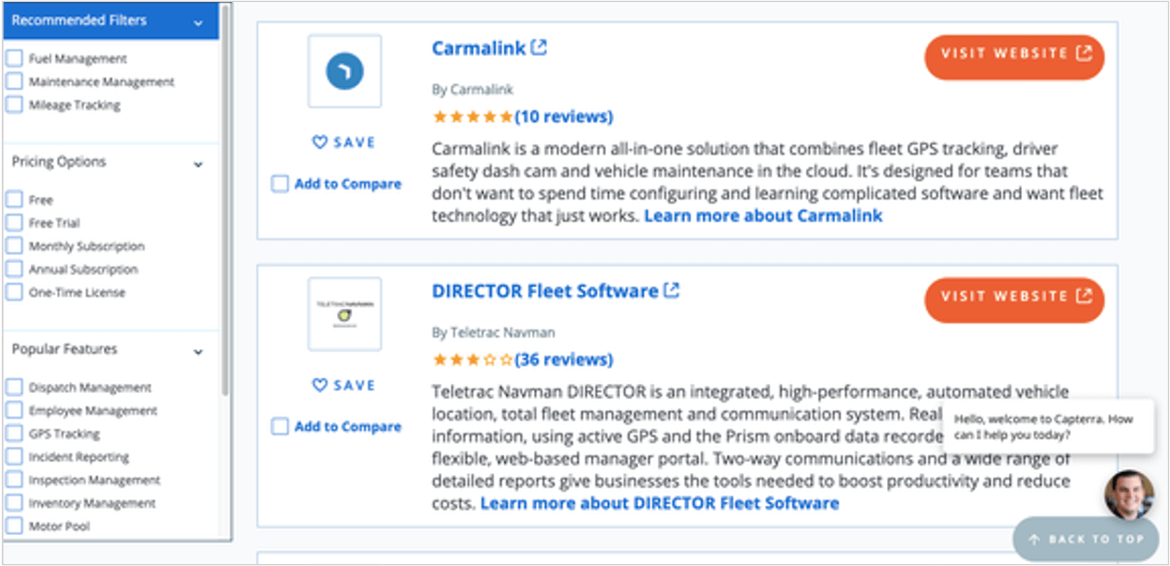 screenshot of capterra's review page