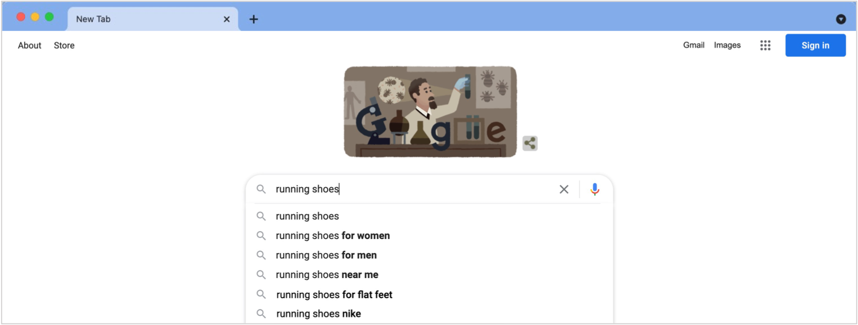screenshot of google search results when typing in running shoes
