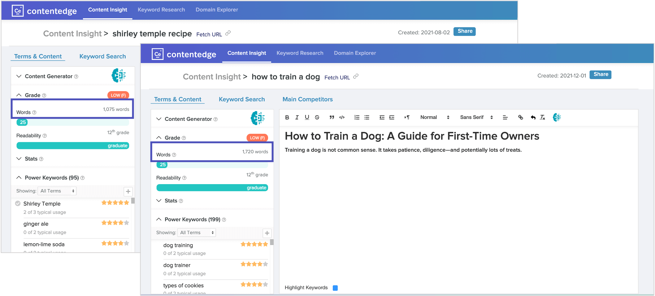 screenshot of ContentEdge's average word counter
