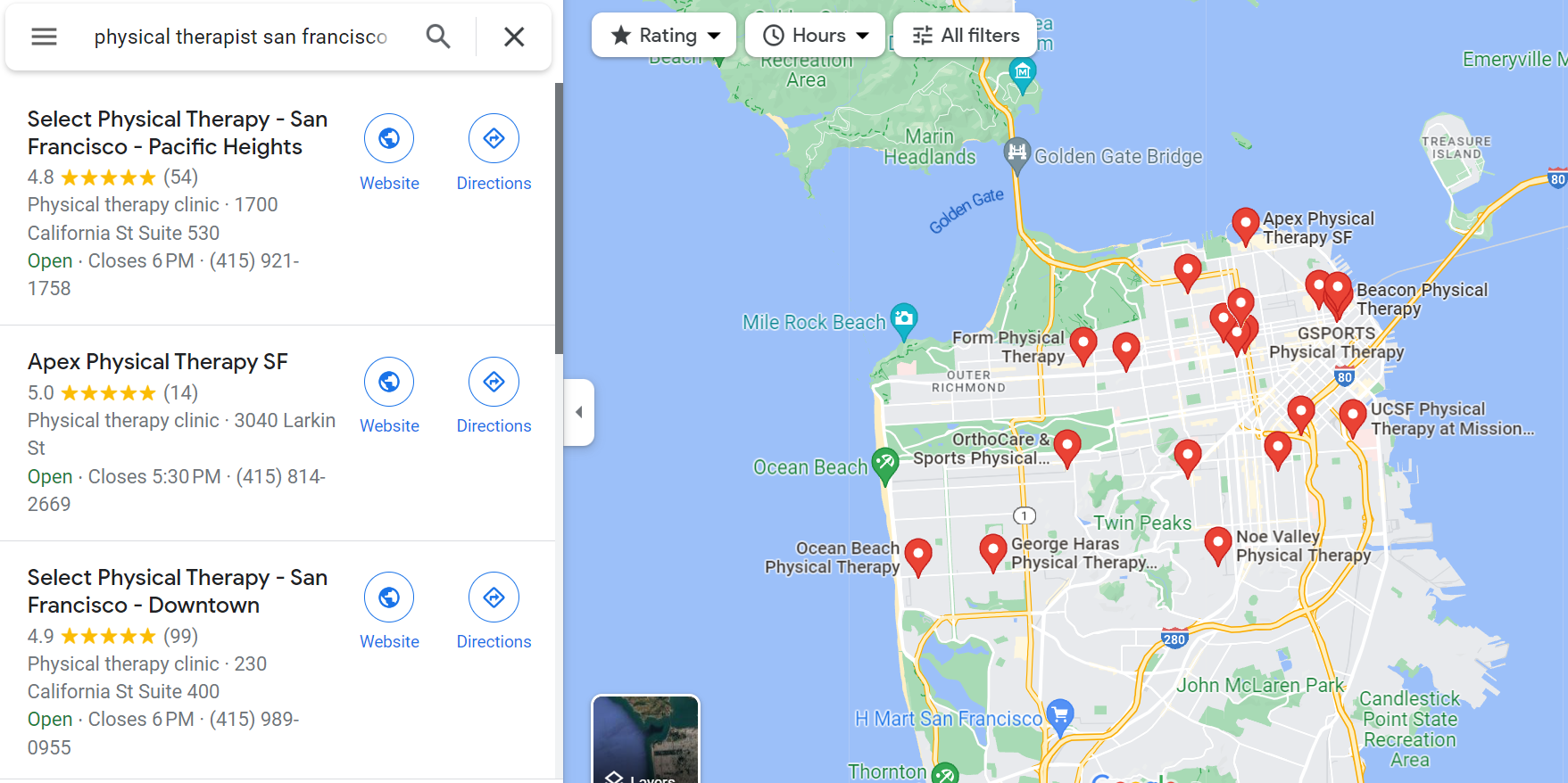 example of physical therapist in san francisco google map