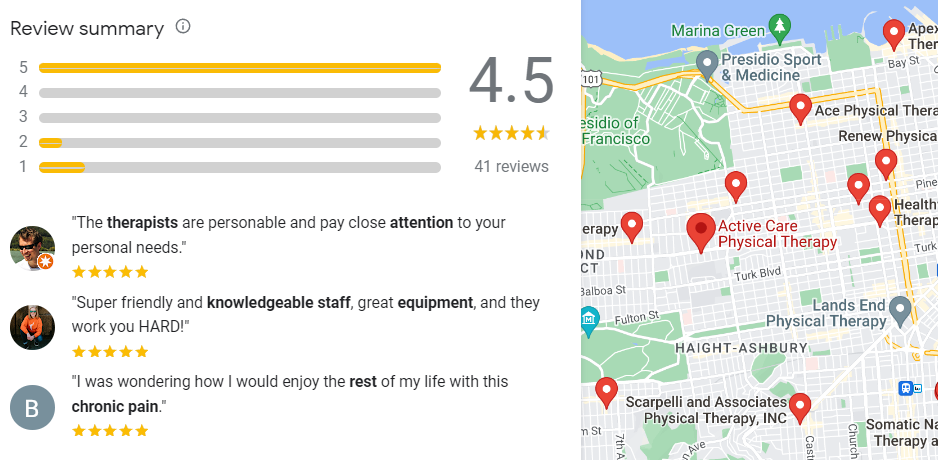 example of google reviews for physical therapists