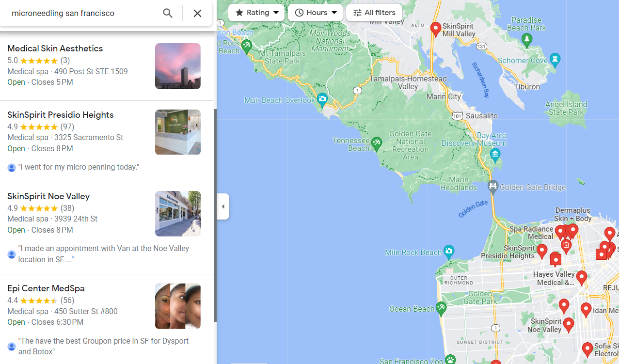 example of microneedling san francisco in google maps