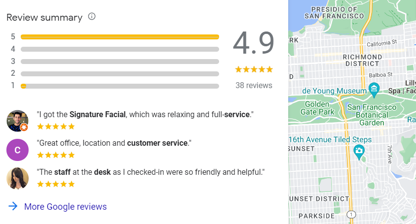 example of med spa reviews in google