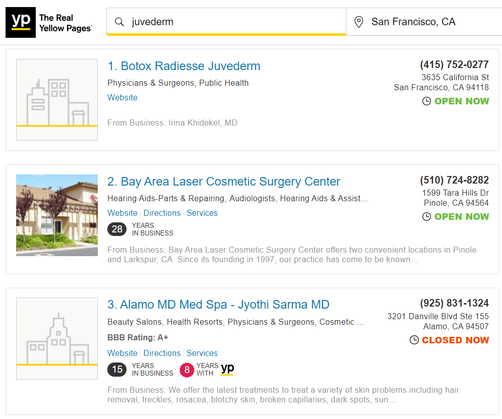 example of juvederm results in yellowpages