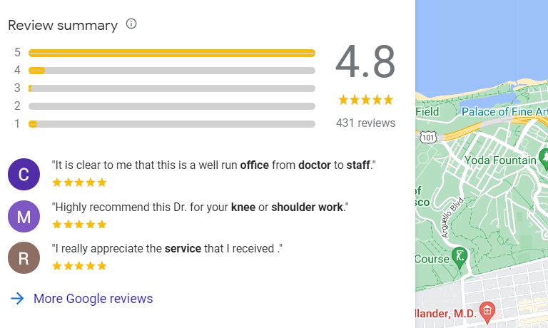 screenshot of google reviews for a sports medicine physician