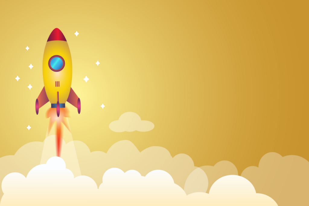 Yellow rocket image for startups blog